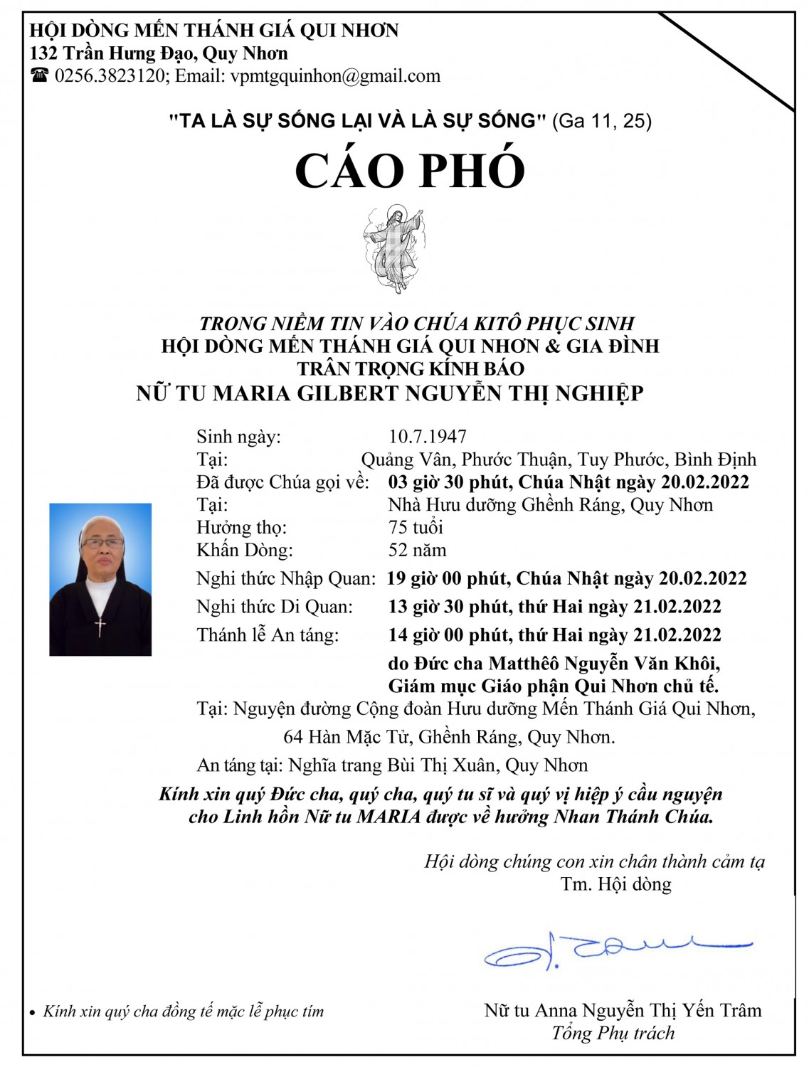 2022 02 20 Rip Nu tu Maria Gilbert Nguyen Thi Nghiep