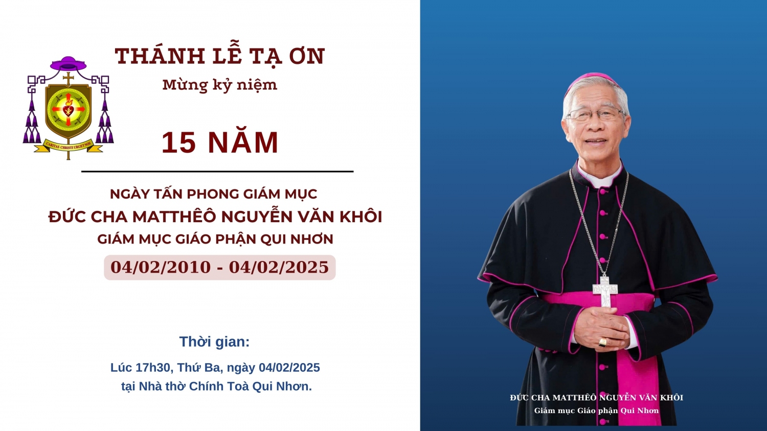 Video Thánh lễ tạ ơn 15 năm hồng ân Giám mục của Đức cha Matthêô