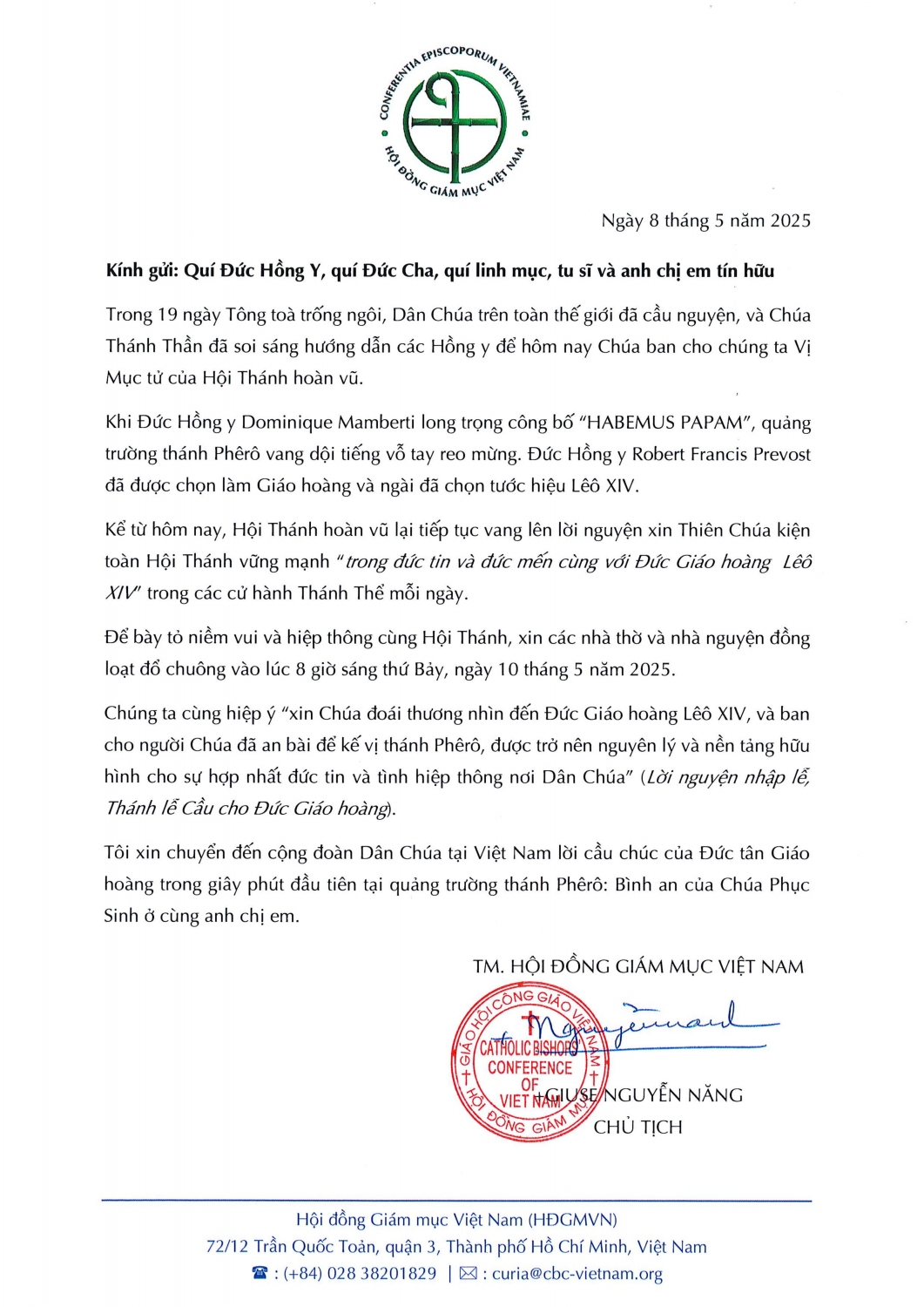 HĐGMVN Thông báo về Đức Tân GH Lêô XIV pdf