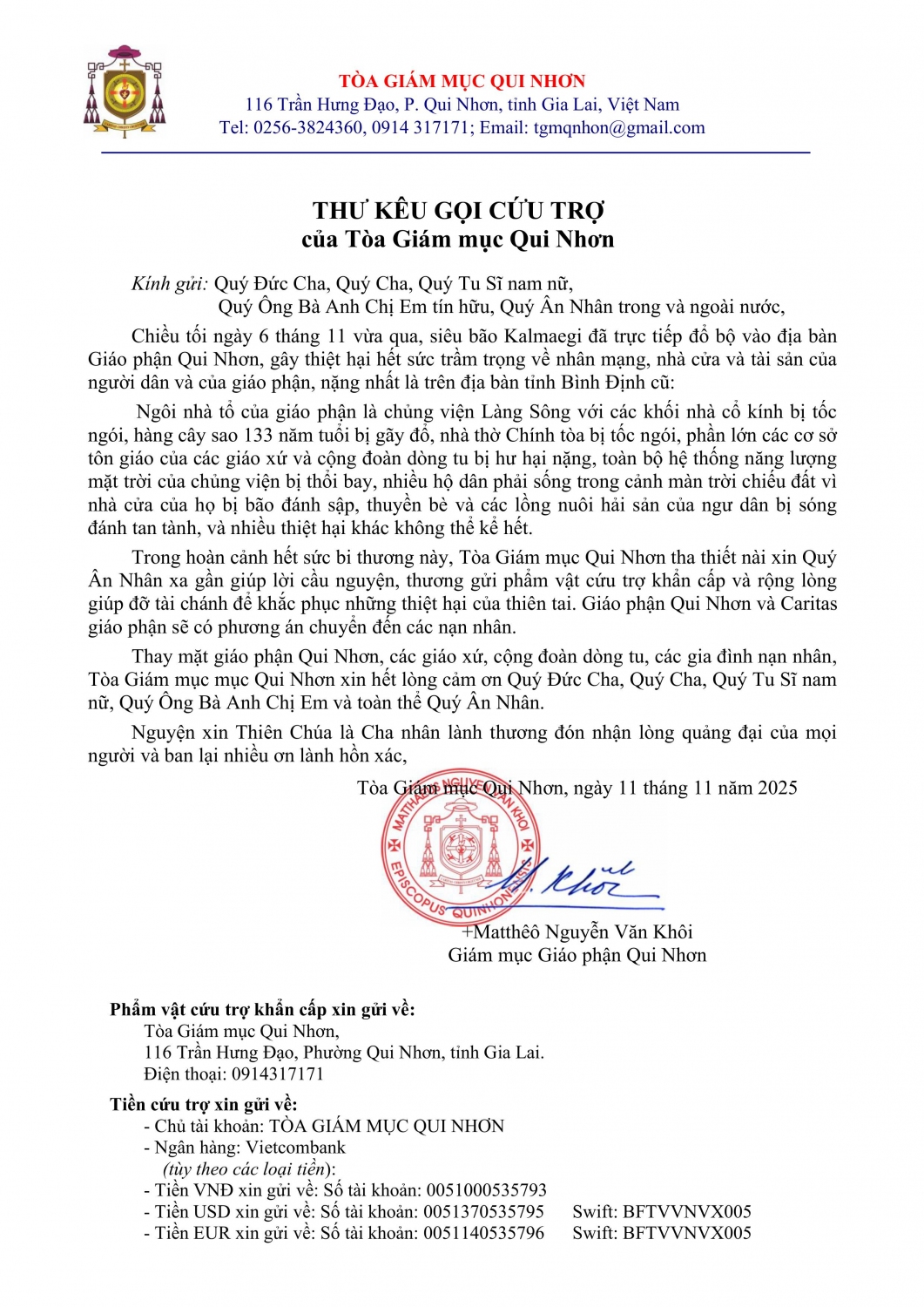 THƯ KÊU GỌI CỨU TRỢ